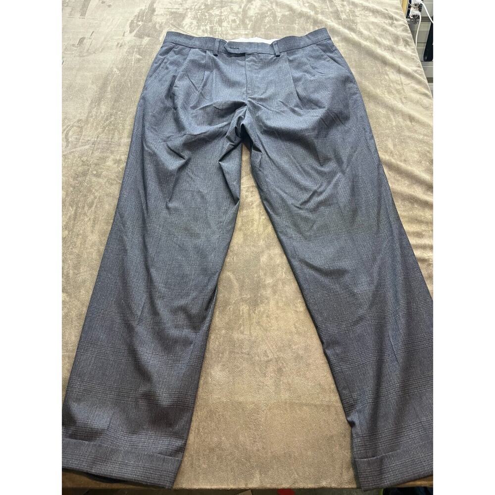 Mens Pants-LAUREN RALPH LAUREN-dark gray plaid rayon stretch pleated-34x30